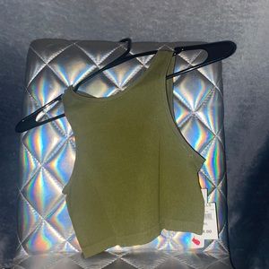 Olive Green Ribbed Crop Top